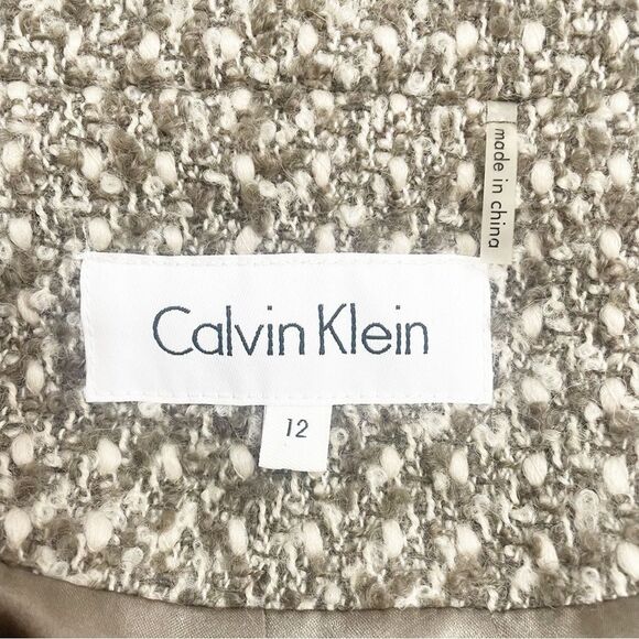 NEW Calvin Klein Tweed Belted Coat With Hood Tan Brown Cream Wool Size 12 NWOT - Picture 9 of 12